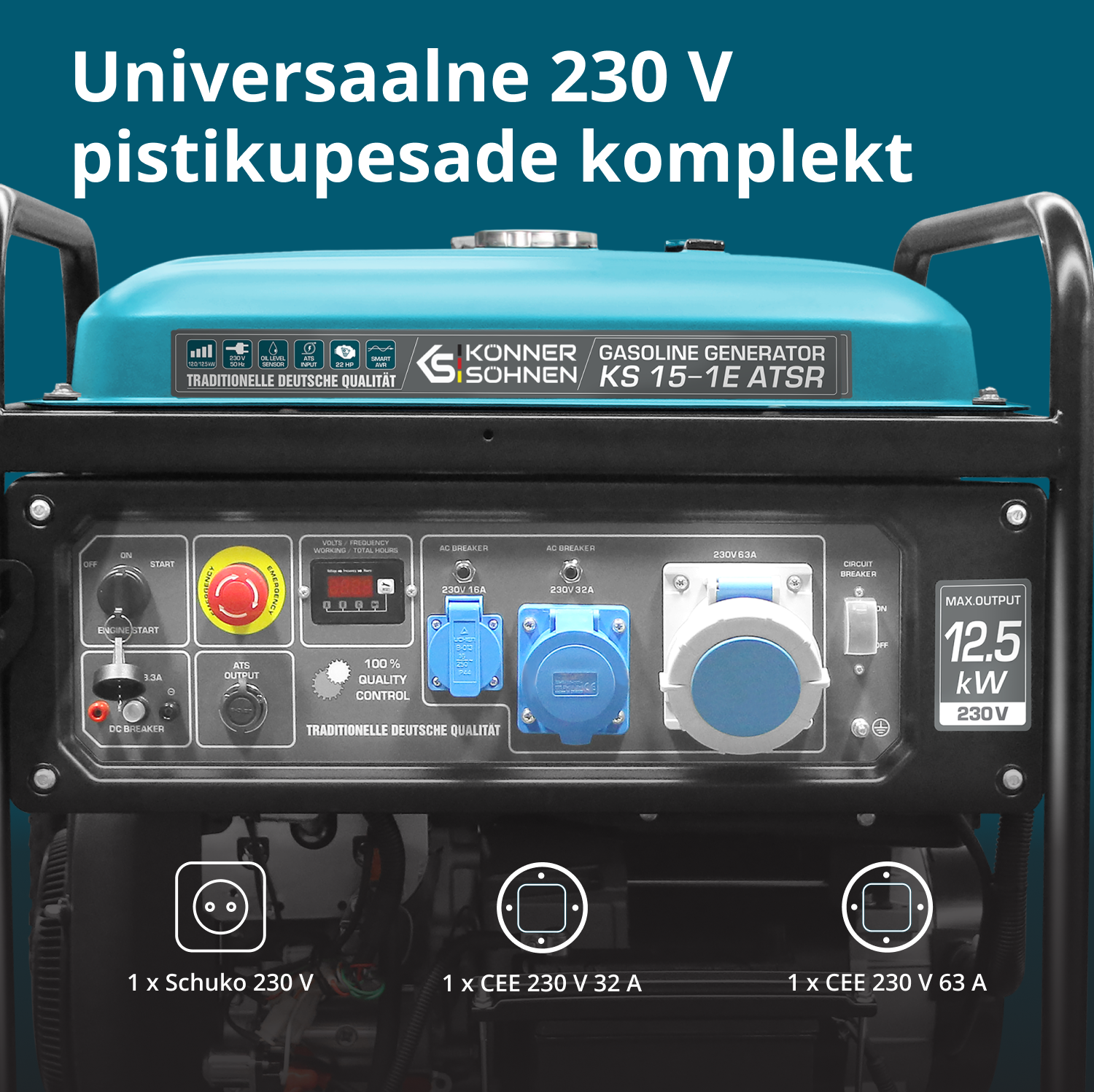 2-silindriline bensiinigeneraator "Könner & Söhnen" KS 15-1E ATSR