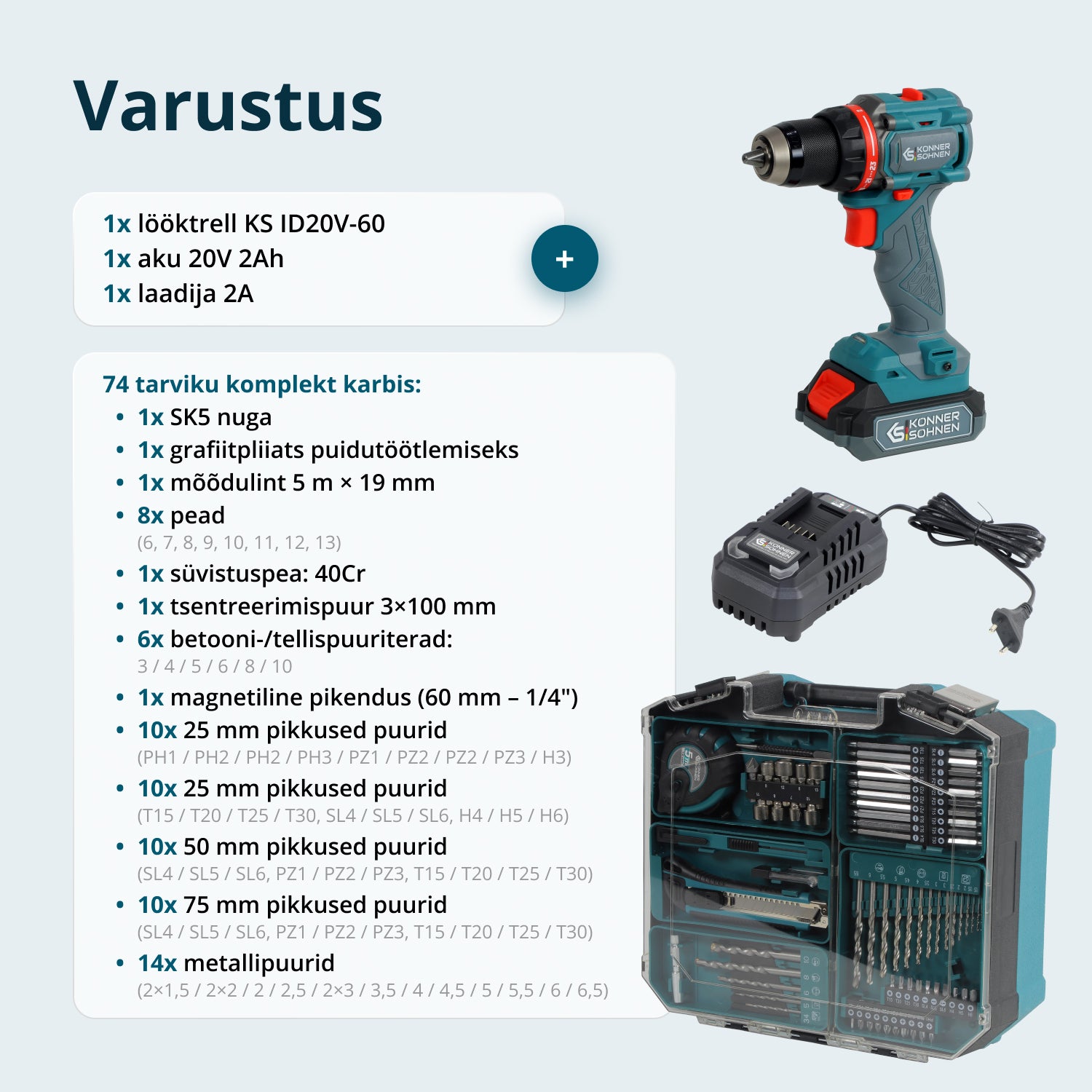 Juhtmevaba Meistrikomplekt KS ID20V-60 KIT 74
