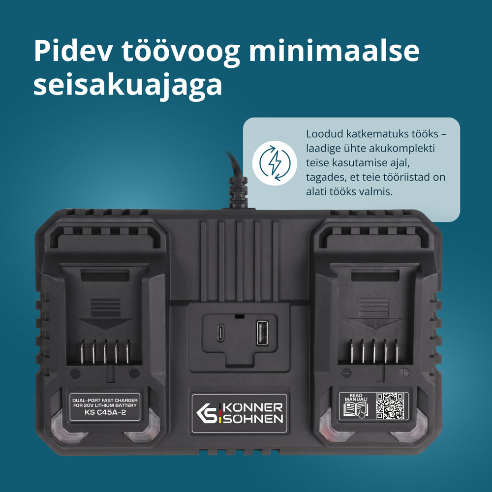 Kahepesaline laadija laetavatele akudele 20V KS C45A-2