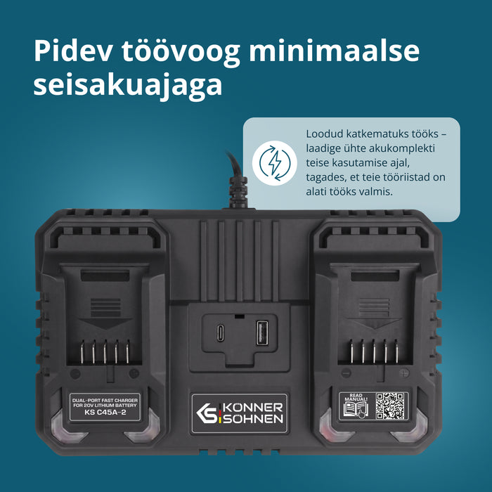 Kahepesaline laadija laetavatele akudele 20V KS C45A-2