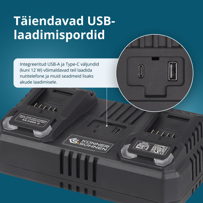 Kahepesaline laadija laetavatele akudele 20V KS C45A-2