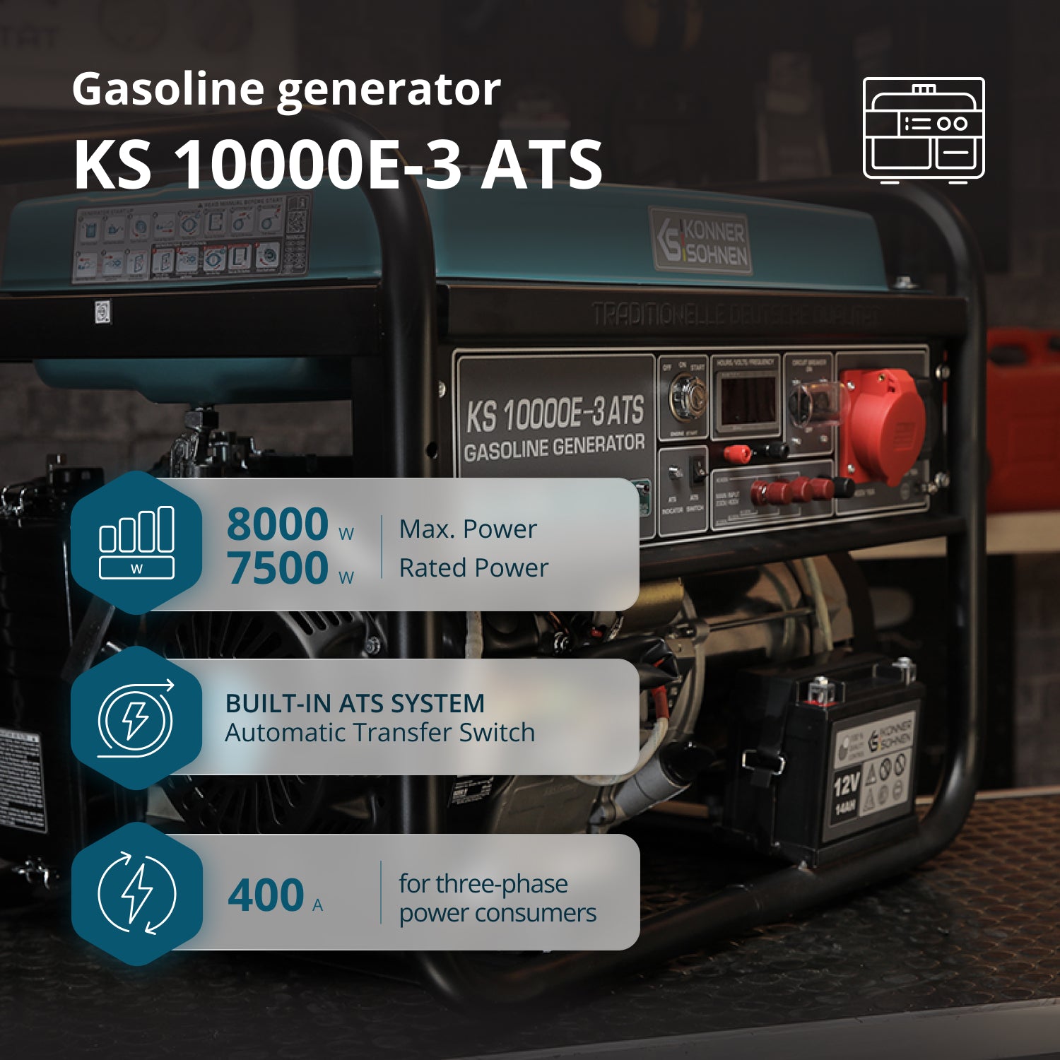 Bensiinigeneraator "Könner & Söhnen" KS 10000E-3 ATS